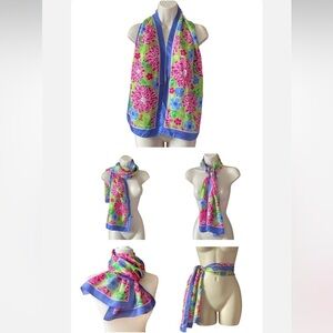 Lilly Pulitzer 100% Silk Ford Floral Scarf Blue Pink Cancer Awareness Versatile